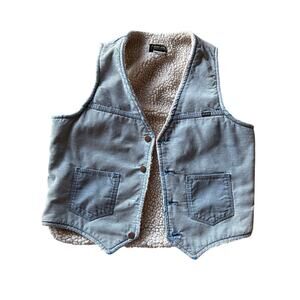 Vtg 70s Maverick USA Made Sherpa Lined Faded Sky Blue Distressed L Corduroy Vest